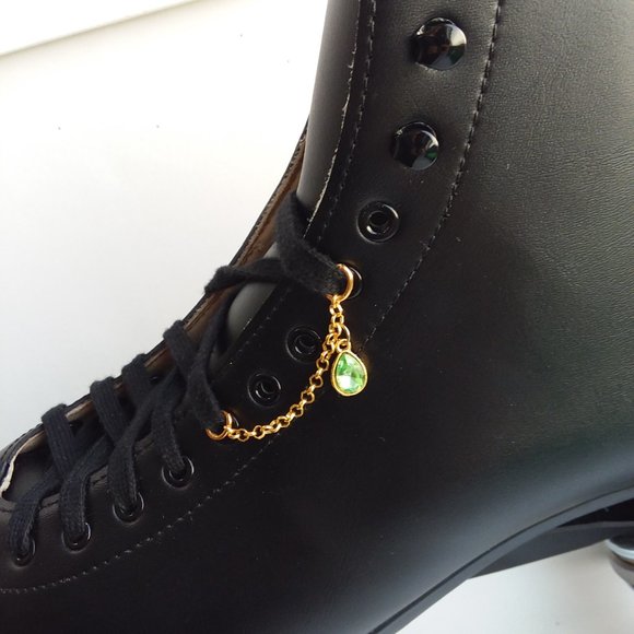 Green rhinestone shoe charm Roller Skate shoelace accessory chain - Picture 3 of 7